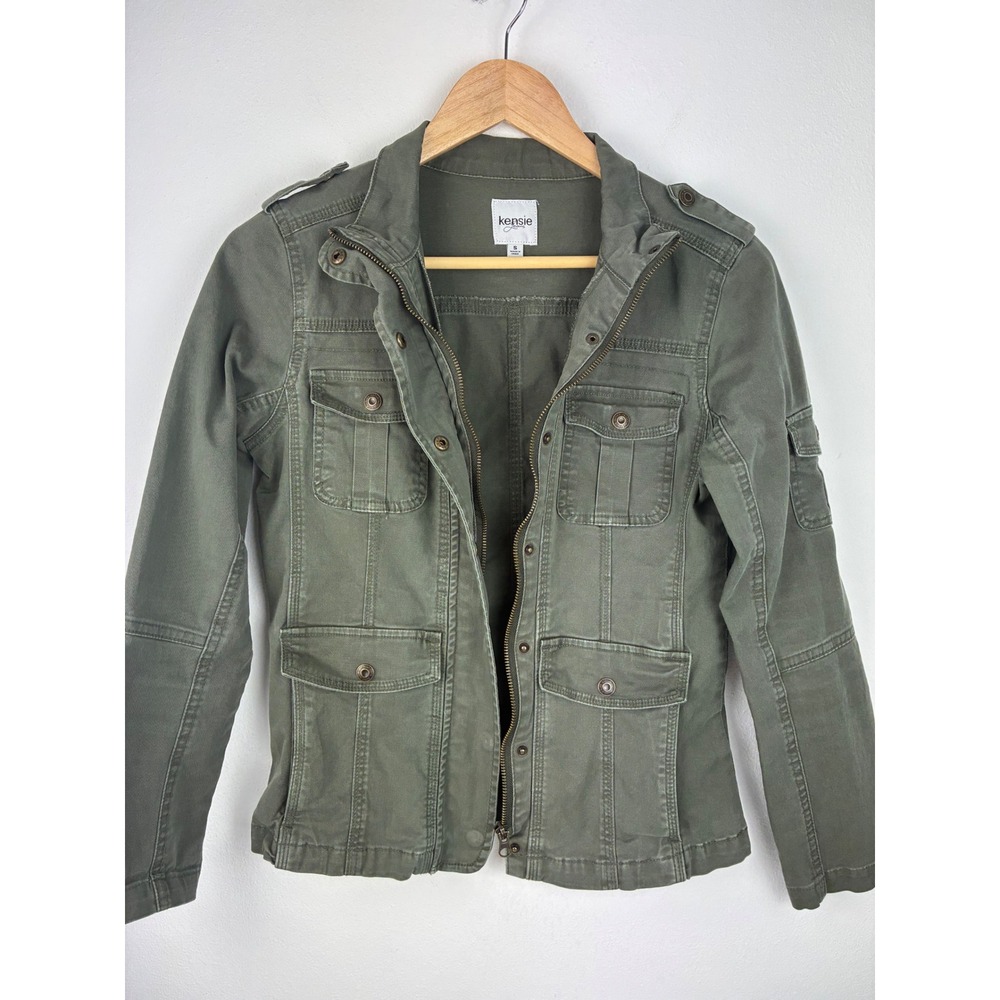 Kensie Jeans Olive Military Utility Jacket Size Small Cotton Stretch - Picture 2 of 13